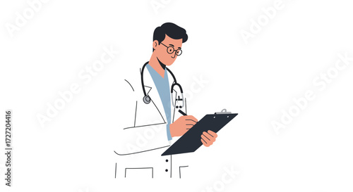 Caring doctor taking notes on patient chart for accurate medical diagnosis, promising quality healthcare and building patient trust in a modern clinic