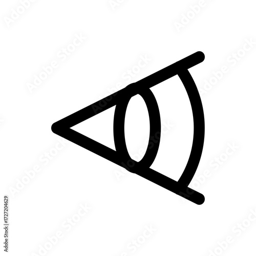 A simple black and white drawing of an eye symbol with geometric shapes on a plain white background look