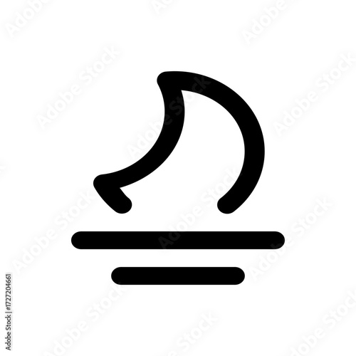 A minimalist black and white illustration of a stylized flame above two horizontal lines on a white background
