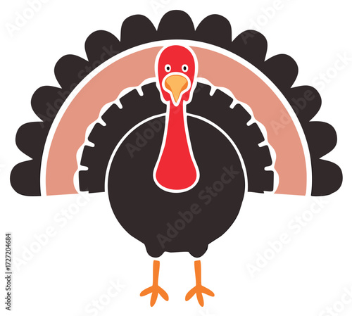 Colorful flat design turkey illustration with festive brown and red plumage, perfect for Thanksgiving and autumn holidays