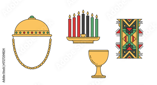 Kwanzaa Symbols: Kinara, Candles, Unity Cup, and African Textile