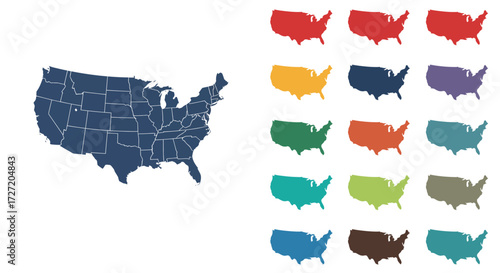 United States of America A Collection of Colorful Maps for Diverse Design Applications