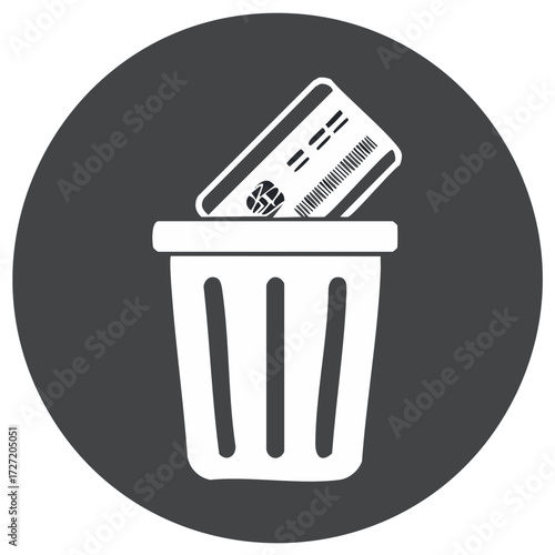 Expired credit card being disposed of in a trash can, financial data security illustration