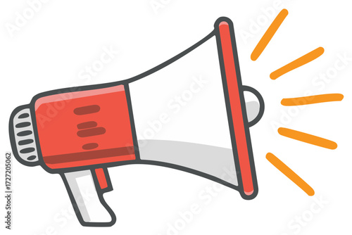 Red and White Megaphone Illustration with Sound Waves
