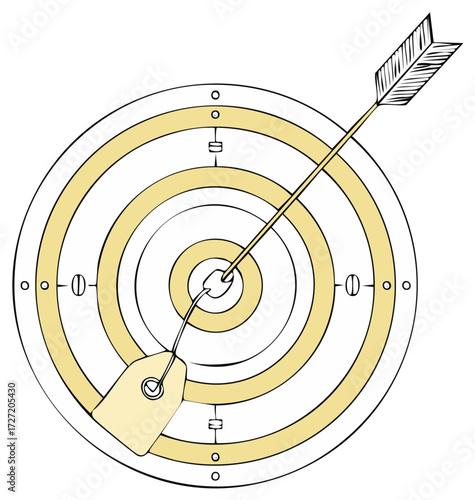 Target with arrow hitting the bullseye with a price tag attached for conceptual success