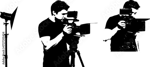 Man Filming with Professional Video Camera
