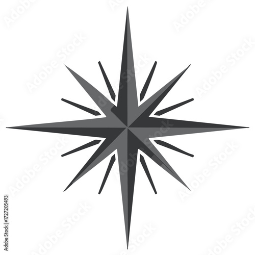 Gray compass rose star icon for navigation, direction and cartography