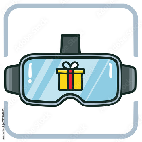 Virtual Reality Headset Displaying Gift Box Icon Digital Present Concept