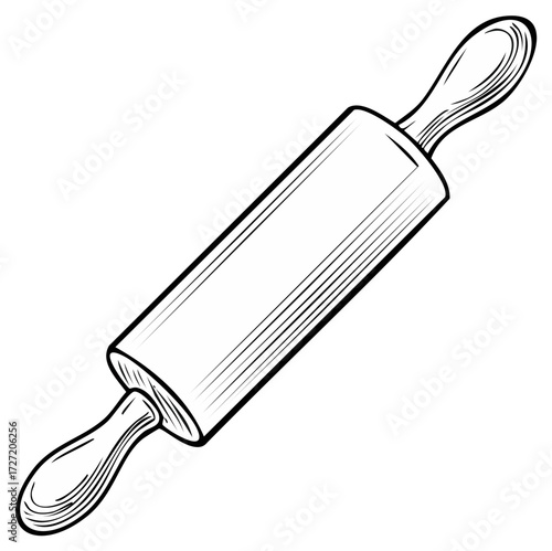 Hand-drawn illustration of a classic wooden rolling pin with two handles for baking and pastry preparation