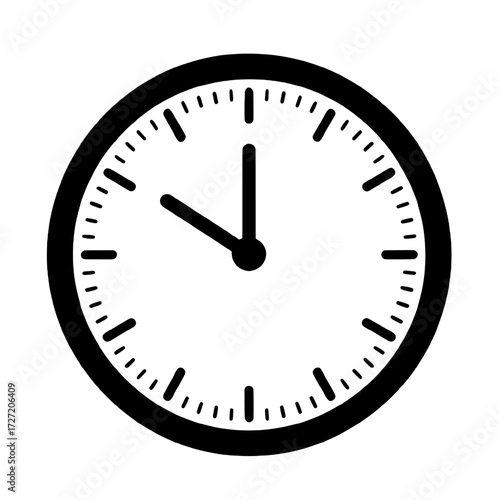 Simple black and white analog clock face showing ten oclock isolated on transparent background