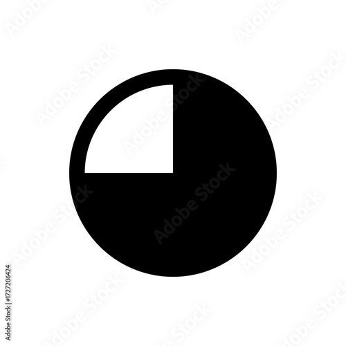 A simple black circle with a white quarter segment on the upper left side against a white background view