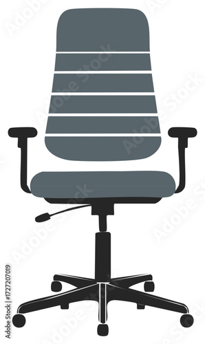 Modern office chair, ergonomic design, gray and black vector illustration