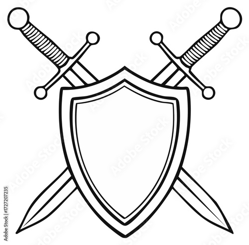 Coat of Arms Symbolizing Protection with Crossed Swords Design Element in Black and White