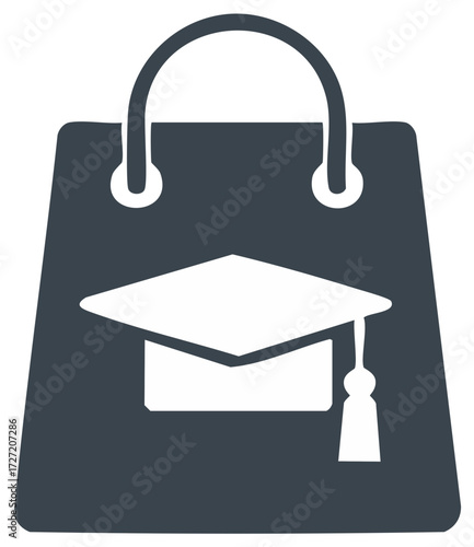 Shopping bag with graduation cap symbol for education acquisition and learning