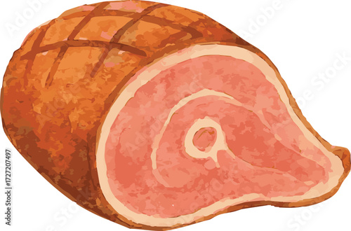 Vector watercolor painted illustration of a ham
