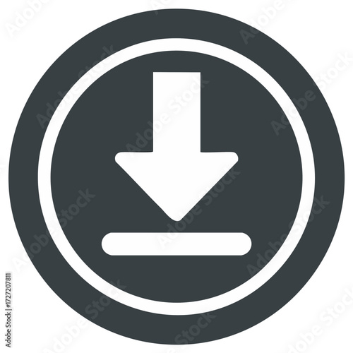 Download symbol inside a circle icon. Graphical representation of digital file transfer.
