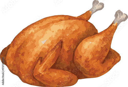 Vector watercolor painted illustration of a roasted turkey