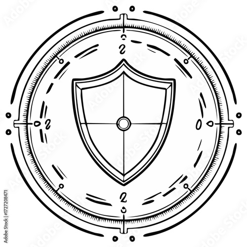 Shield emblem in scope crosshairs graphic design symbol for protection targeting and security