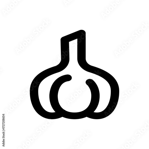 A simple black and white illustration of a garlic bulb with a minimalist design on a white background