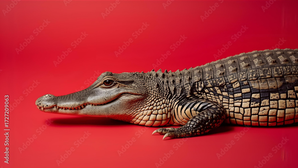 Fototapeta premium alligator on red background, ai