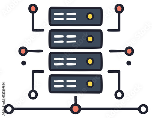 Server rack data center icon for network hosting and cloud computing technology