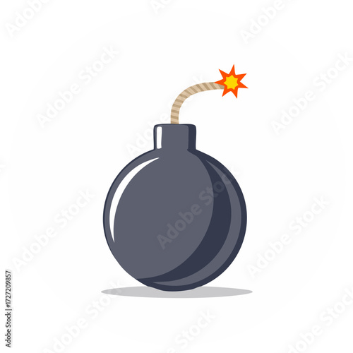 Cartoon round bomb with lit fuse ready to explode danger concept