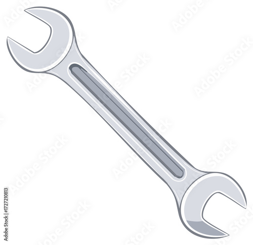 Steel open-end wrench tool close-up illustration for construction repair or mechanic work