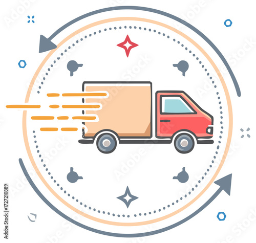 Fast delivery truck icon illustrating quick shipping and logistics with continuous service cycle
