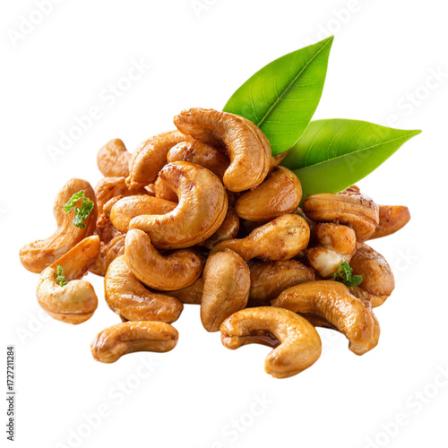 Wallpaper Mural Pile of roasted cashew nuts with green garnish on transparent background Torontodigital.ca
