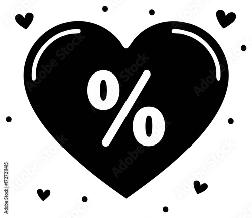 Heart shape with percentage symbol for discounts or sales promotions