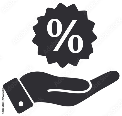 Simple Flat Icon of a Hand Presenting a Discount Percentage Symbol