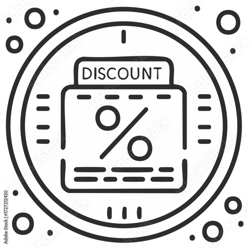 Special Discount: Line Art Coin Icon with Percent Symbol for Sale or Promotion