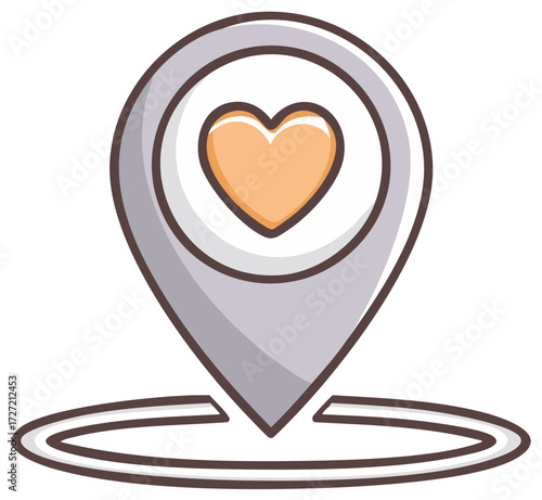 Heart location pointer icon illustration representing love destination or favorite places for navigation and guidance apps
