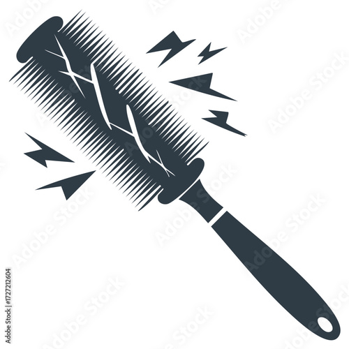 Stylized Round Hairbrush with Static Electricity Sparks Illustration for Hair Care
