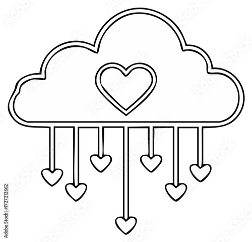 Cloud with Heart Icon and Heart Raindrops Concept for Love and Weather Forecast