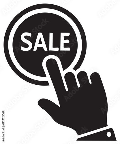 Clicking a Sale Button Icon Graphic Hand Pressing Circular Sale Badge Vector Design