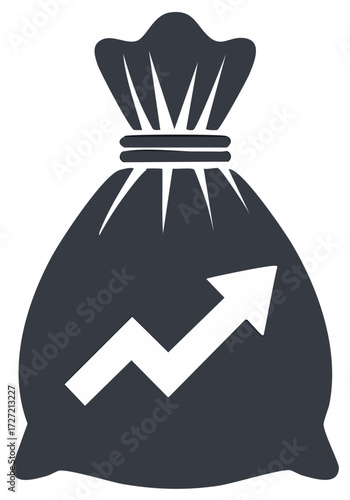Money bag with upward trending arrow symbol and growth chart graphic