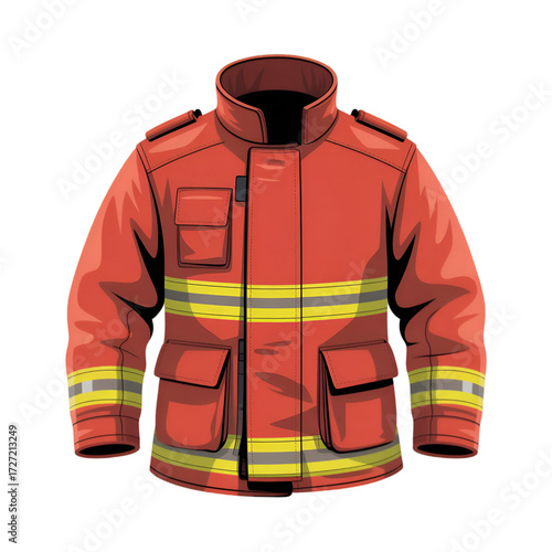 Red Firefighter Jacket with Reflective Stripes and Pockets uniform protection