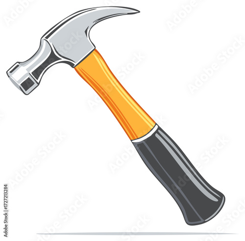 Vector illustration of a claw hammer with an orange and black handle on a white background