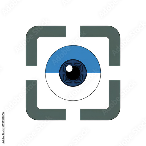 Stylized eye icon within a square frame on a black background vision sight