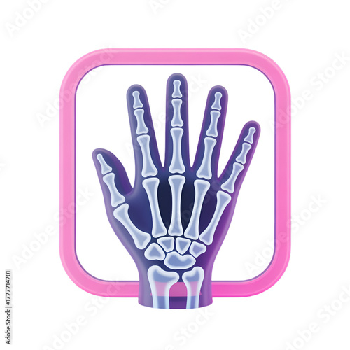 X-ray of a Hand with Pink Frame and Purple Glow x-ray hand bones