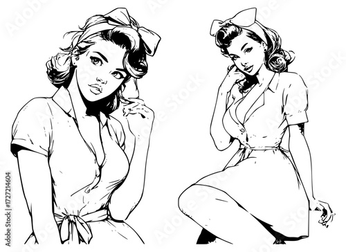Vector illustration of a pin-up girl with a bow on her head
