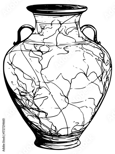 Vector illustration of a large vintage vase with scuffs and scratches