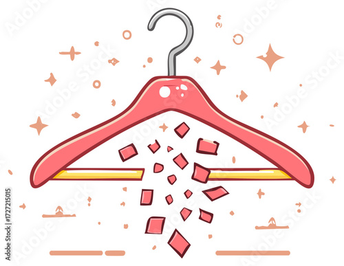 Whimsical Clothes Hanger with a Pink Frame and Exploding Pink Cubes, Style and Fashion Concept