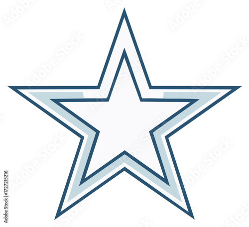 Stylized Five Pointed Star with Double Outline in Blue and Gray