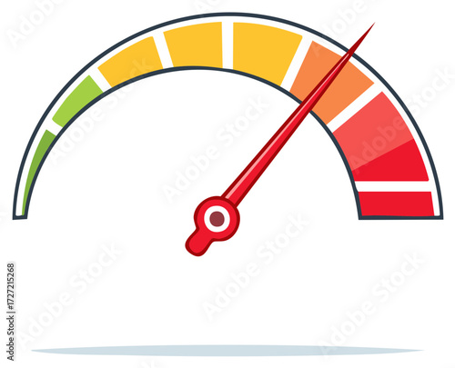 Vibrant performance indicator gauge illustration with a red needle pointing toward the maximum threshold