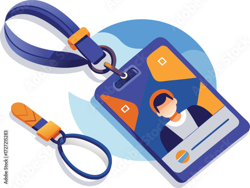 Modern id card mockup with stylish keyring holder vector illustration