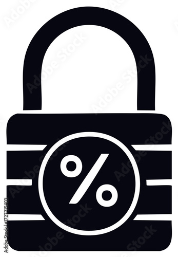 Fixed interest rate concept icon with a black padlock and percentage symbol for financial security