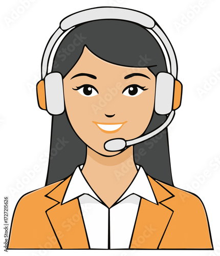 Smiling woman with headset working in a call center as support representative, Customer Service Representative