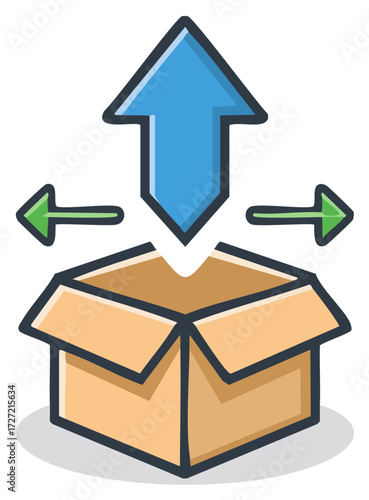 Cardboard Box with Upward Direction Arrow, Shipping, Receiving, and Packaging Concept